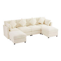 MODULARES Ecksofa 284/156,5/86 cm aus Chenille mit verstellbaren Armlehnen Beige - Beige, Textil (156.5/284cm) - Modenvie