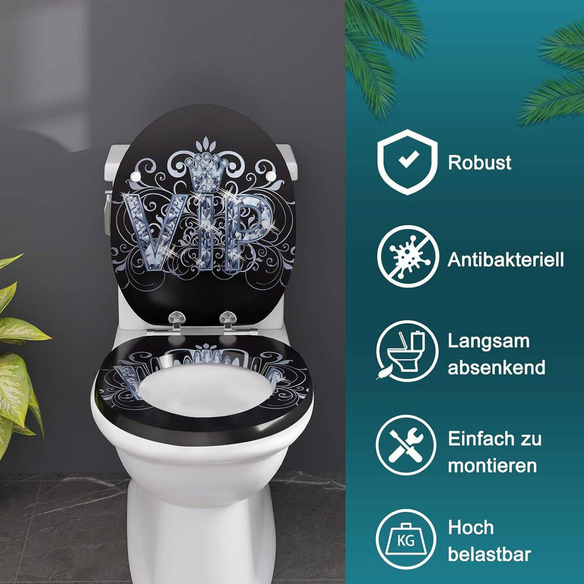 WC SITZ Toilettensitz mit Absenkautomatik, Antibakteriell - Schwarz, Holzwerkstoff/Metall (37/2.51/43cm) - Woltu