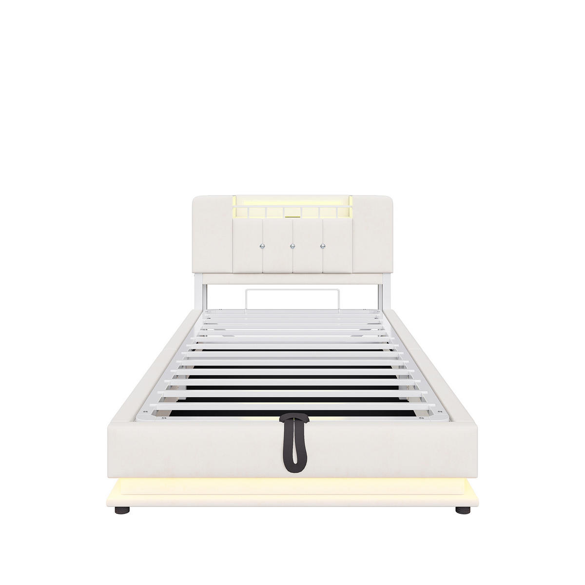 ČALOUNĚNÁ POSTEL 90/200 cm v béžové barvě s úložným prostorem, LED a USB - béžová, kov/kompozitní dřevo (90/200cm) - CHICFURN