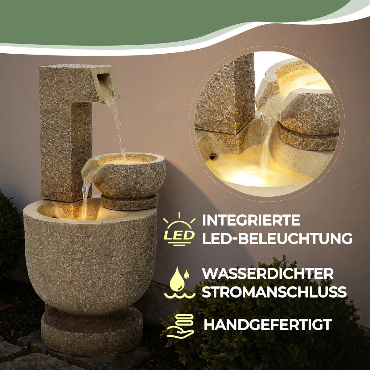 POLYRESIN-GARTENBRUNNEN, 2-stuf. Kaskade, 76x37,5x37,5cm, Garten/Balkon/Terrasse - Braun, Kunststoff (37.5/37.5/76cm) - Hometopia