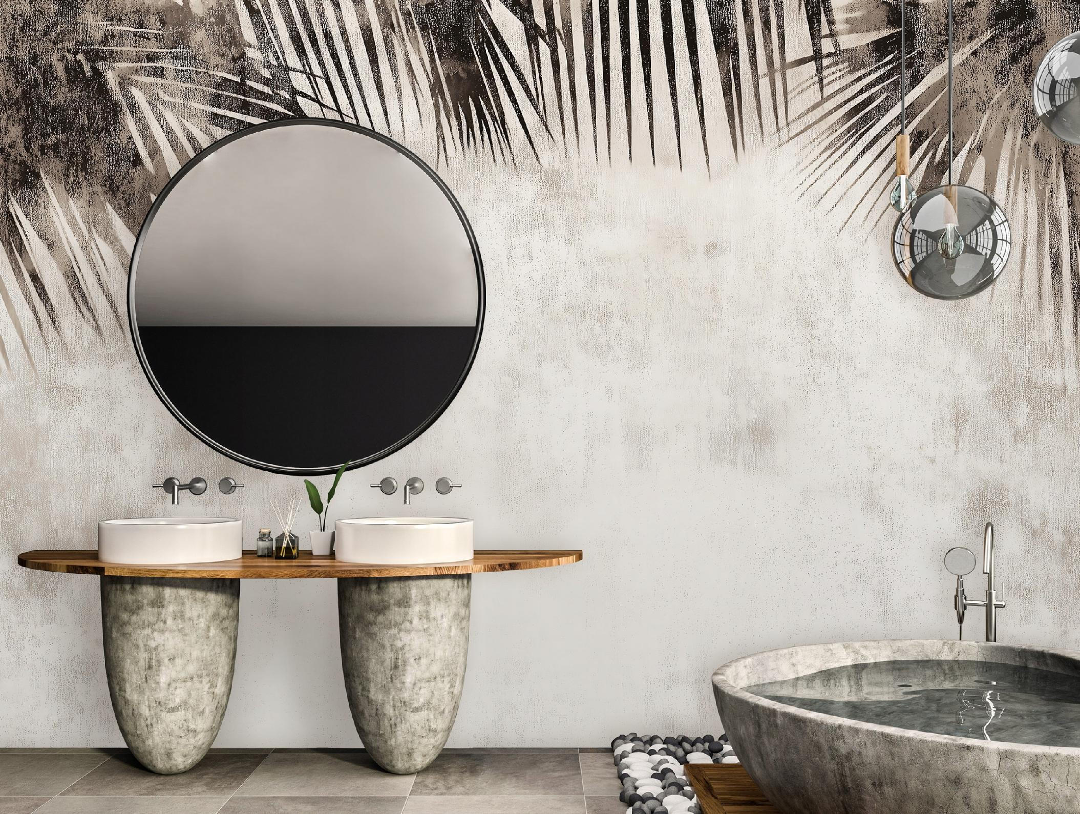 FOTOTAPETE Blätter Boho Beige Beton Wohnzimmer Tapete 350x250 - Beige, Papier (350/250cm) - Wallarena