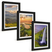 BILDER SET 3er Set - 20x30 cm Schwarzer Rahmen - Gebirgsflüsse, Wasserfälle, Natur - Schwarz, Kunststoff (20/30cm) - TULUP
