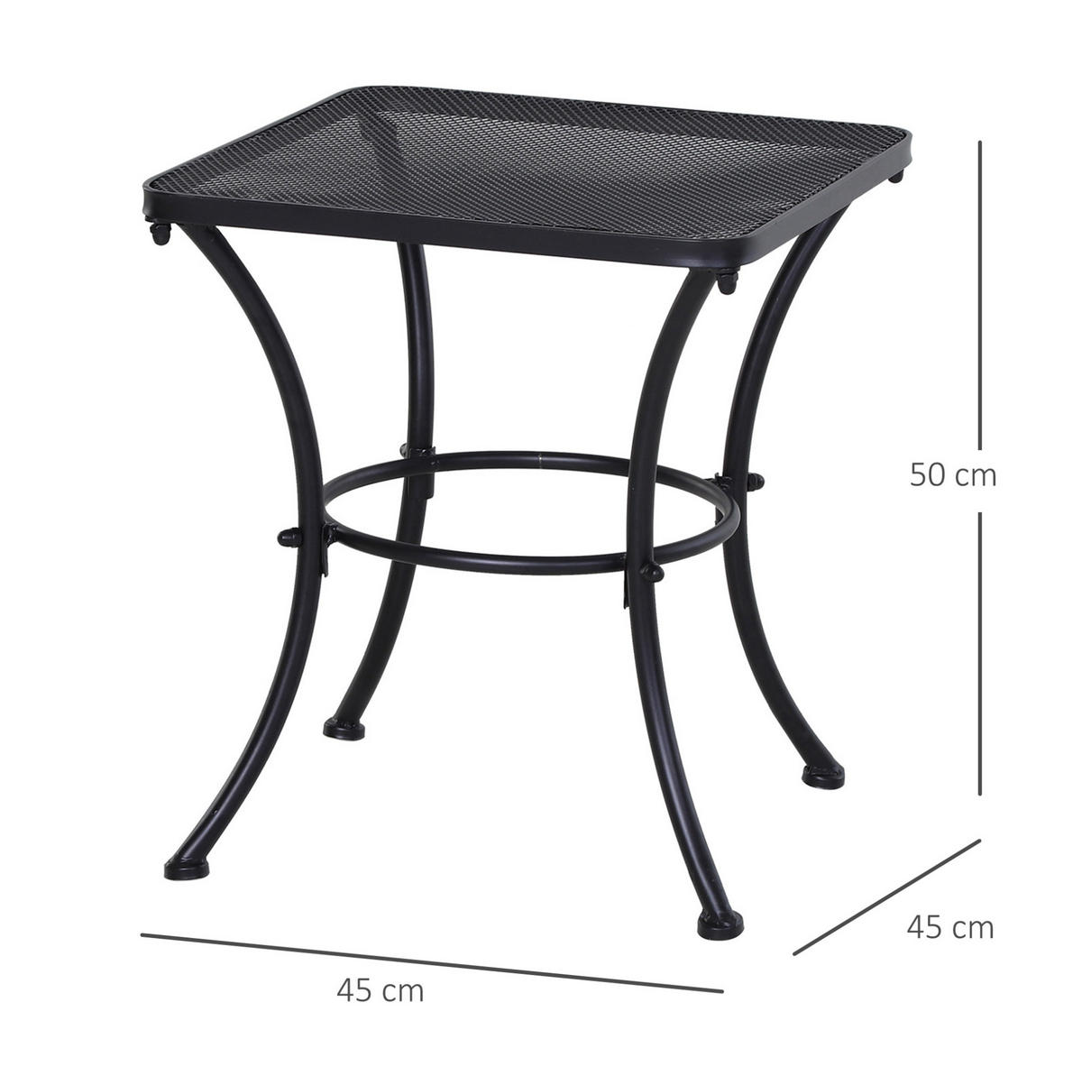 BEISTELLTISCH 45/45/50 cm mit Mesh-Tischplatte und pulverbeschichtetem Metallgestell, Schwarz - Weiß, Metall (45/45/50cm) - Redom