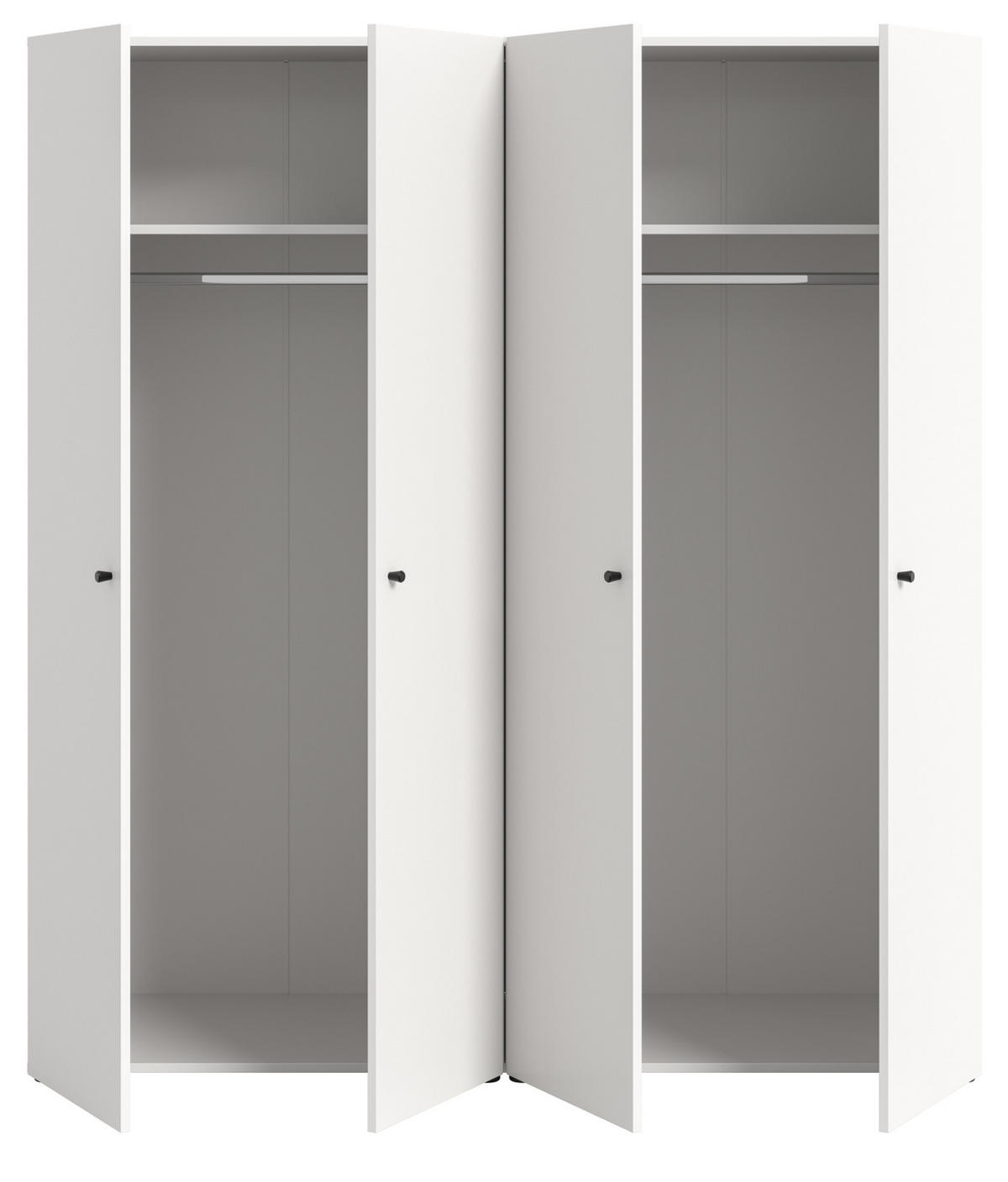 KLEIDERSCHRANK weiß 4-türig 160 cm, Drehtürenschrank mit Kleiderstangen - Schwarz/Weiß, Holzwerkstoff/Kunststoff (160/176/51cm) - Inn.Furn