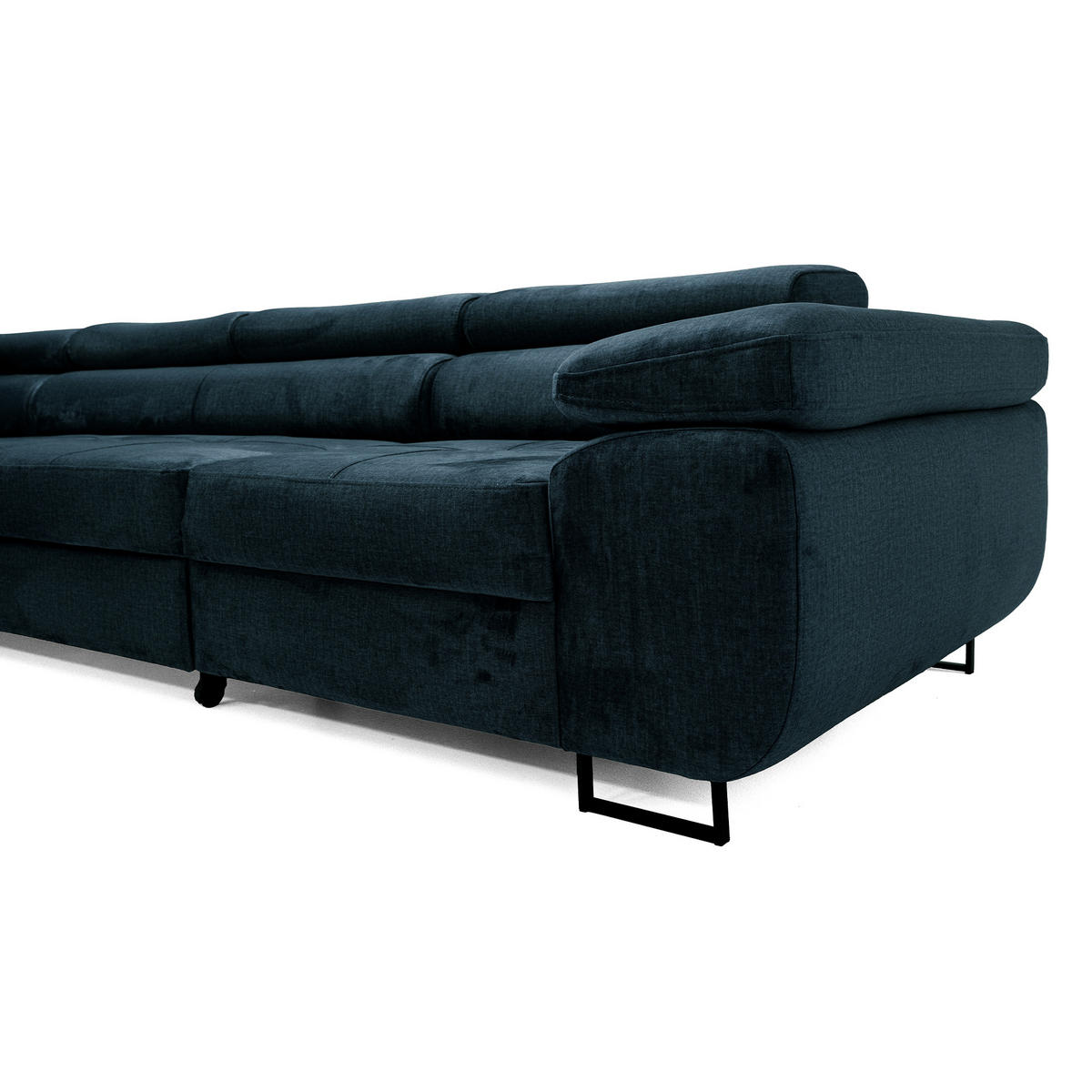 ECKSOFA WILD MAXI L Links mit Schlaffunktion 125x195 Velours Dunkelblau - Chromfarben/Dunkelblau, Holz/Textil (203/350cm) - Muffo