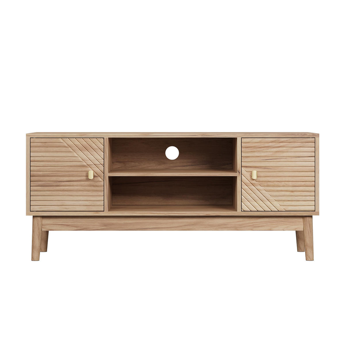 LOWBOARD 110/40/48 cm in Eichefarben mit Gittertüren und Kabelmanagement - Braun, Holzwerkstoff (110/48/40cm) - Flora Grace