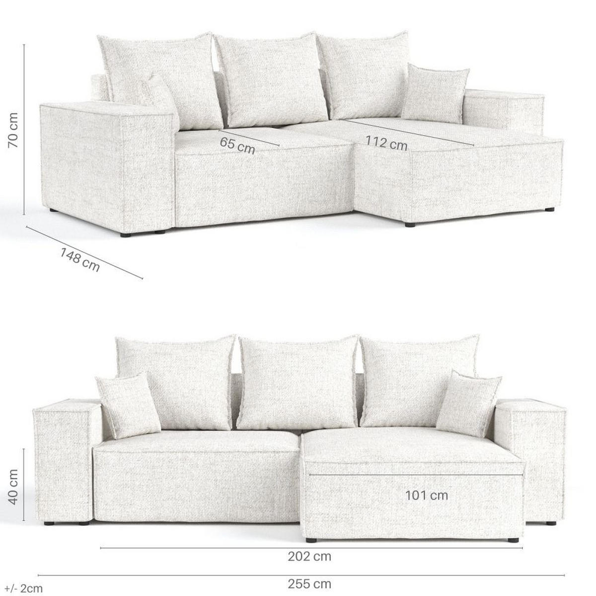 ECKSOFA SENSO mit Schlaffunktion Beige im Neve Stoff - Beige/Schwarz, Holz/Holzwerkstoff (255/148cm) - AltaBeds