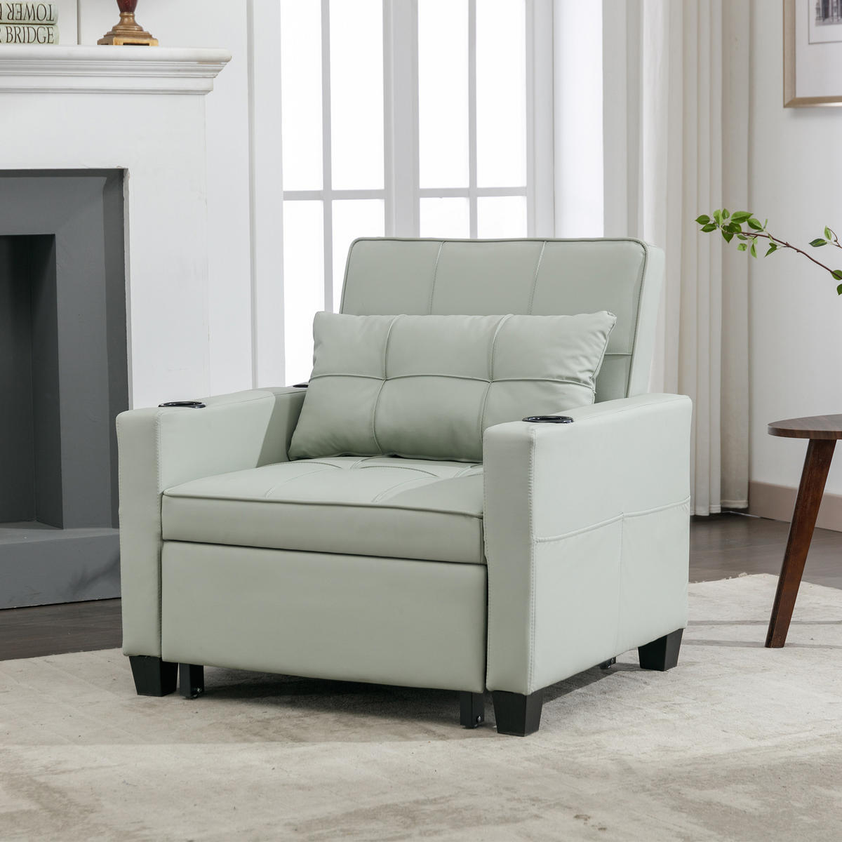 SCHLAFSESSEL DE-35007 3-in-1 mit USB und Getränkehaltern Hellgrün - Hellgrün, Metall (87/84/74cm) - ComfortXL
