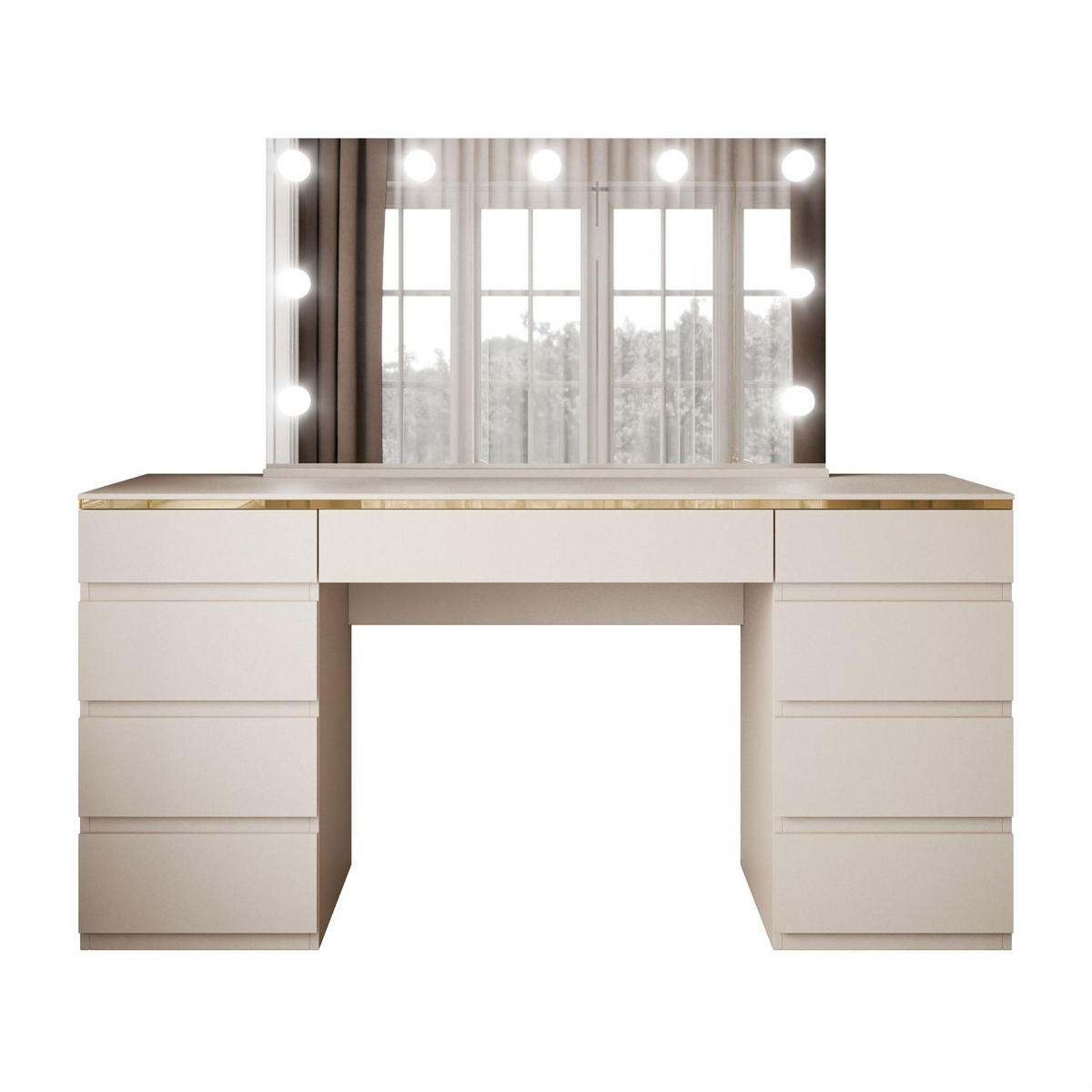 SCHMINKTISCH AURORA DOUBLE KASCHMIR mit Schubladen - Kaschmir, Holzwerkstoff (156.8/79.2/55cm) - Lookway