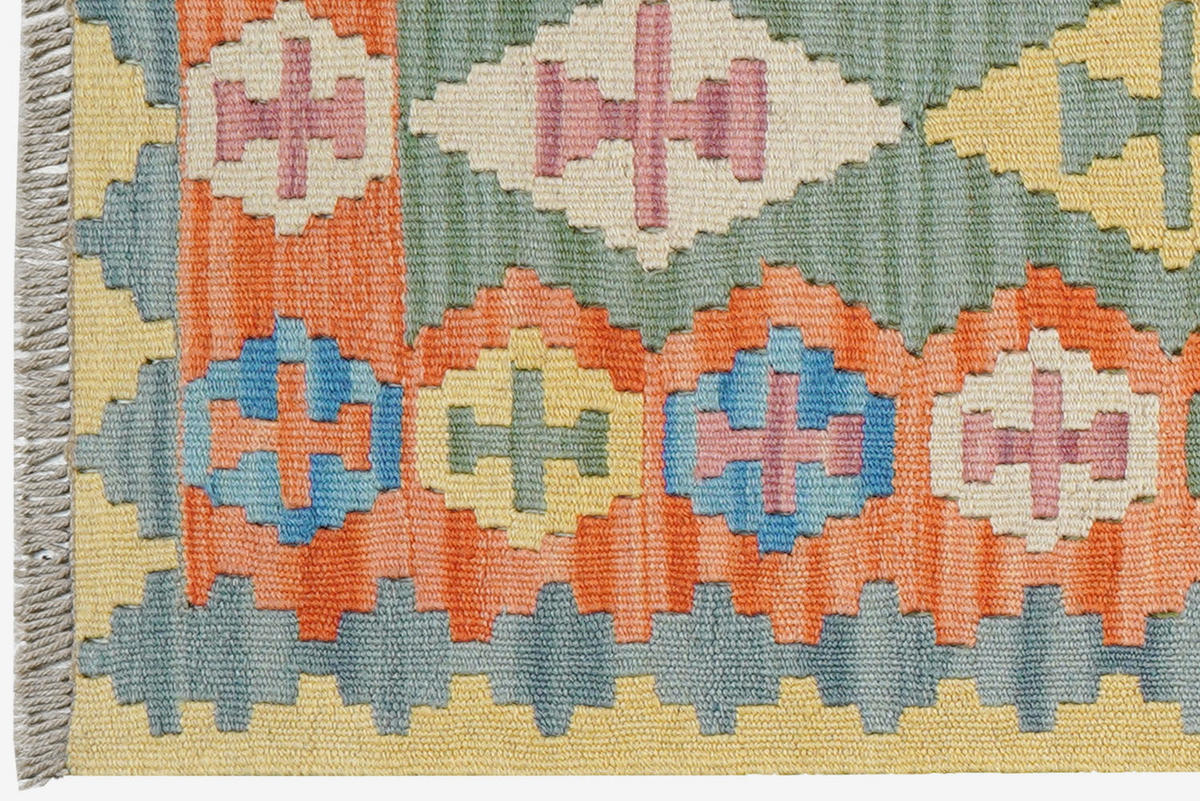 HANDWEBTEPPICH Kelim Gashgai Grün 248/61 cm Schurwolle - Grün, Textil (61/248cm) - Looma