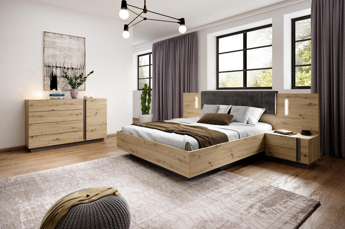 BETTGESTELL ARCADE Graphit 165x211x105 cm - Graphitfarben, Holzwerkstoff - FURNLUX