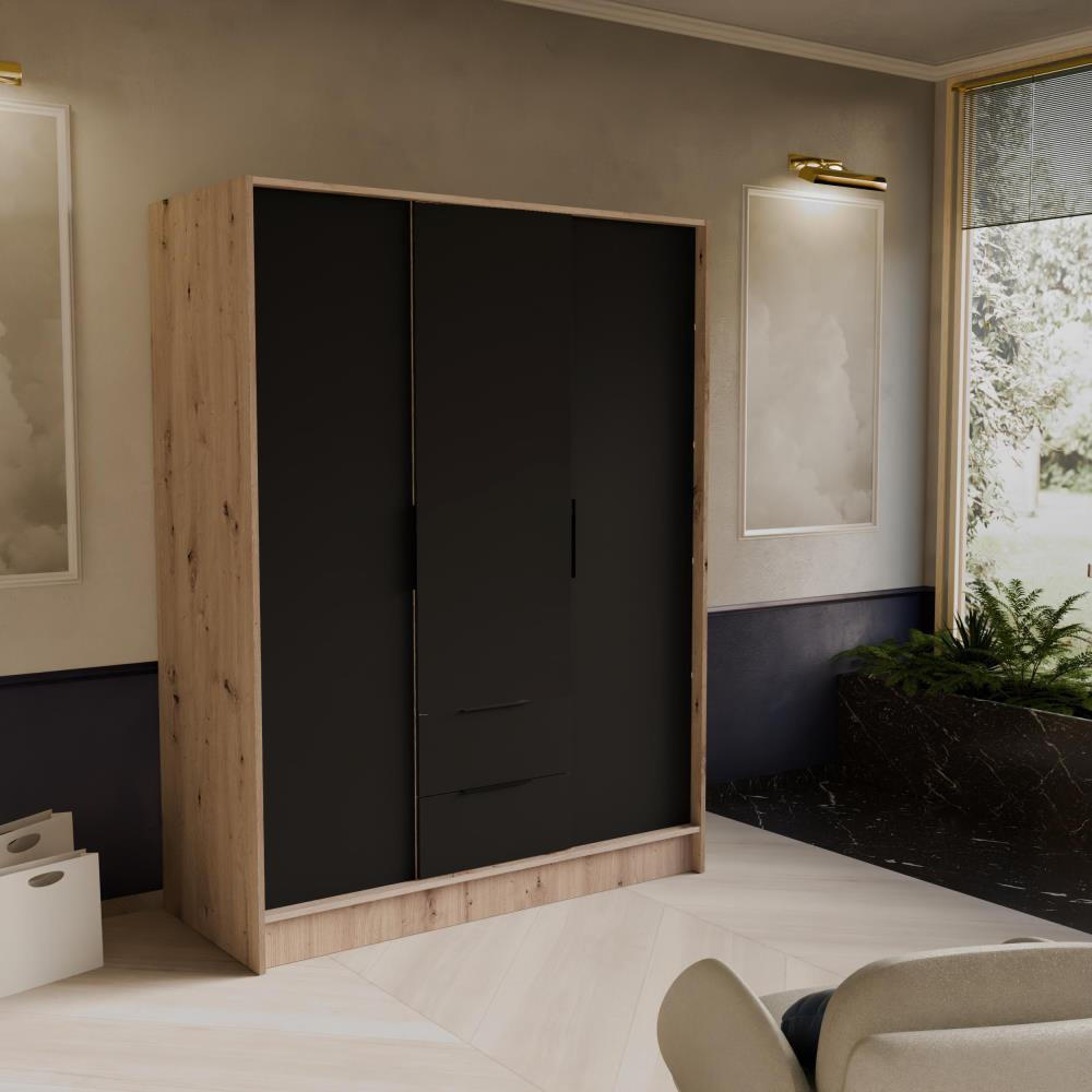 DREHTÜRENSCHRANK Niko 150/51/200 cm eiche artisan+schwarz - Schwarz/Eiche Artisan, Holzwerkstoff (150/200/51cm) - Beautysofa