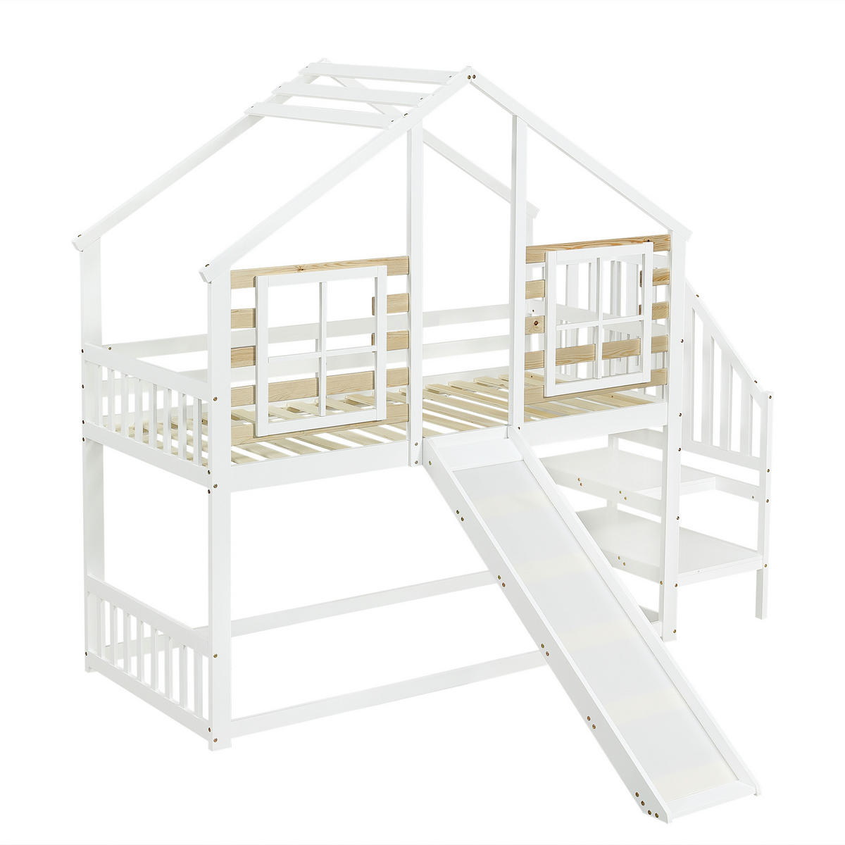 HAUSBETT 90/200 cm Weiß - Ahornfarben/Weiß, Holz/Holzwerkstoff - Raumix