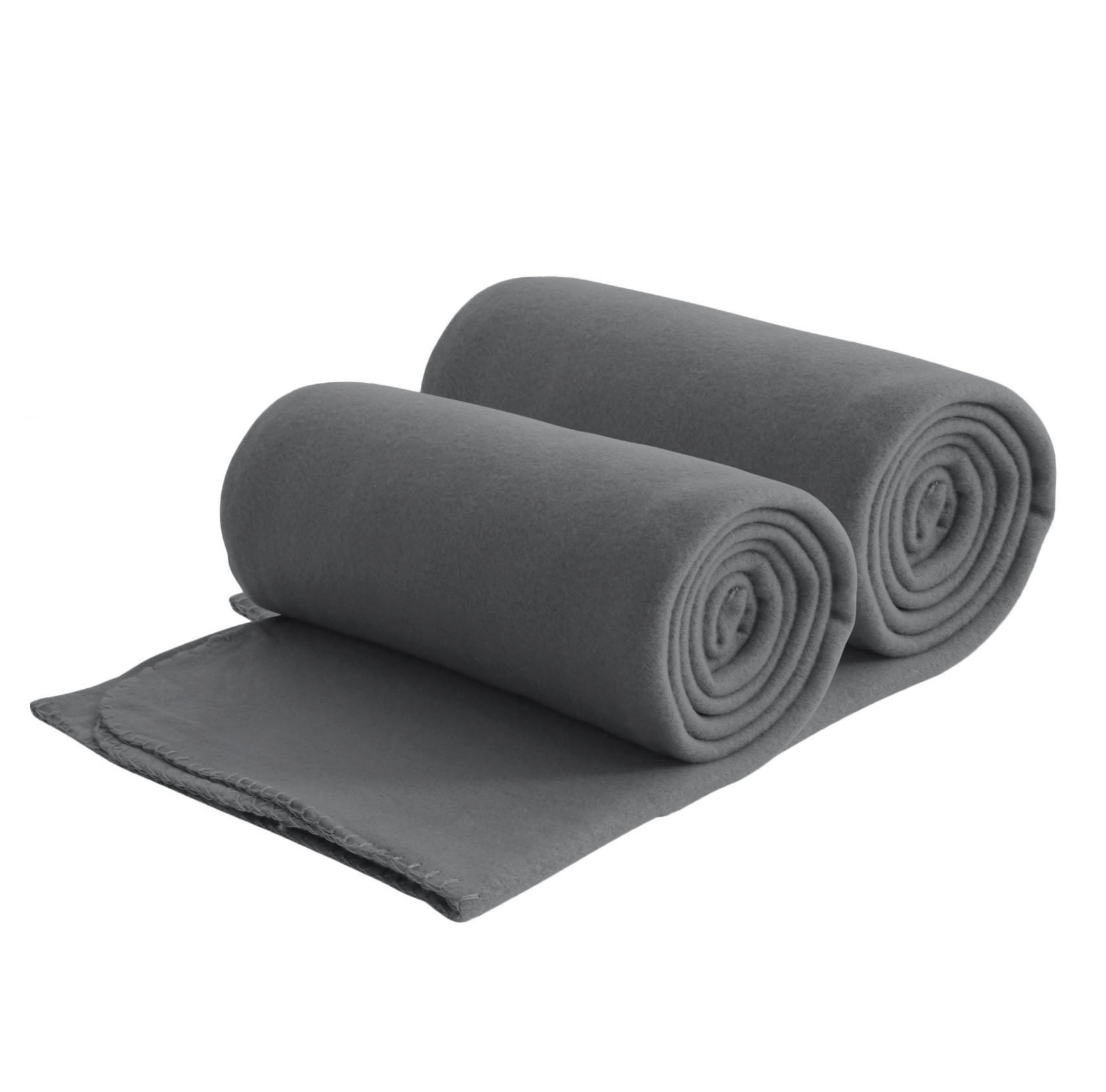 FLEECEDECKE 2er Set eco-line dunkelgrau 130/160 cm aus 100% recyceltem Material Kettelrand Anti-Pilling - Dunkelgrau, Textil (130/160cm) - wometo