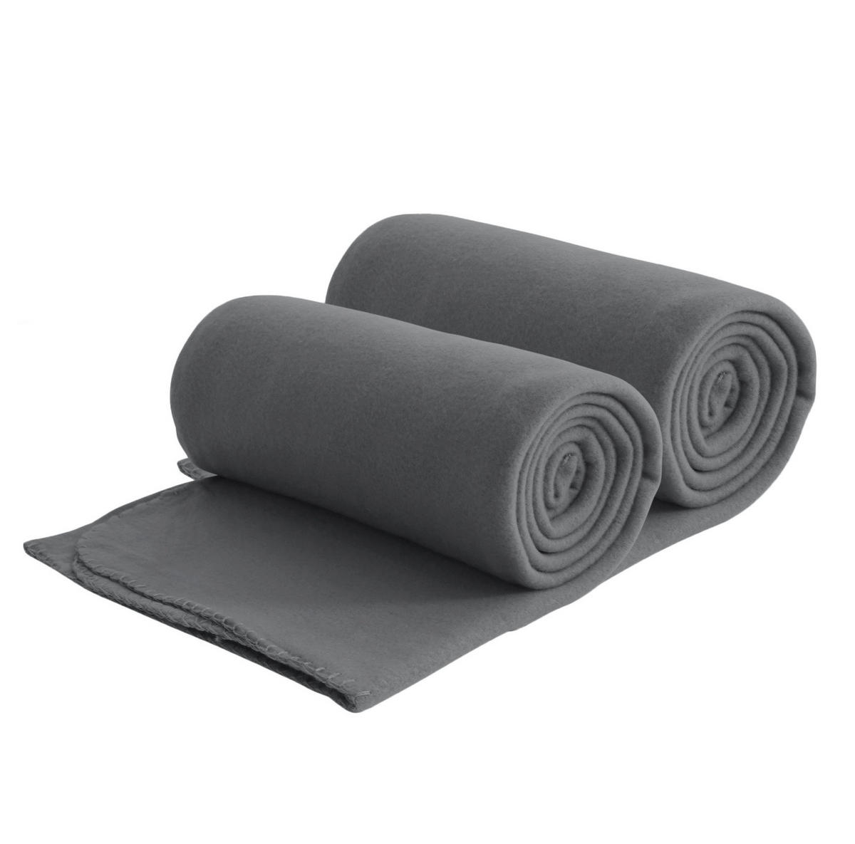 FLEECEDECKE 2er Set eco-line dunkelgrau 130/160 cm aus 100% recyceltem Material Kettelrand Anti-Pilling - Dunkelgrau, Textil (130/160cm) - wometo