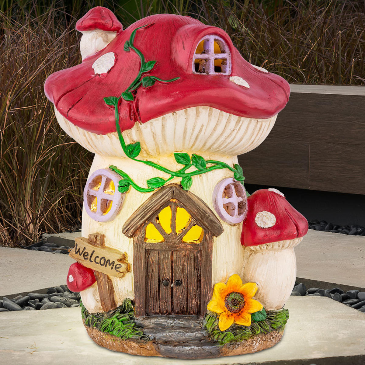 LED AUSSENLEUCHTE Haeuschen Pilz Design Bunt - Multicolor, Kunststoff (15.2/12.2/19cm) - Globo Lighting