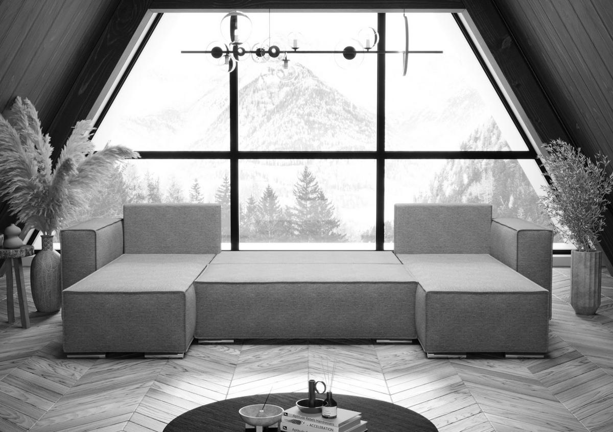 WOHNLANDSCHAFT Vinoria Dunkelgrau 327/180/82 cm mit Schlaffunktion - Chromfarben/Dunkelgrau, Textil/Metall (327/82/180cm) - AX Living