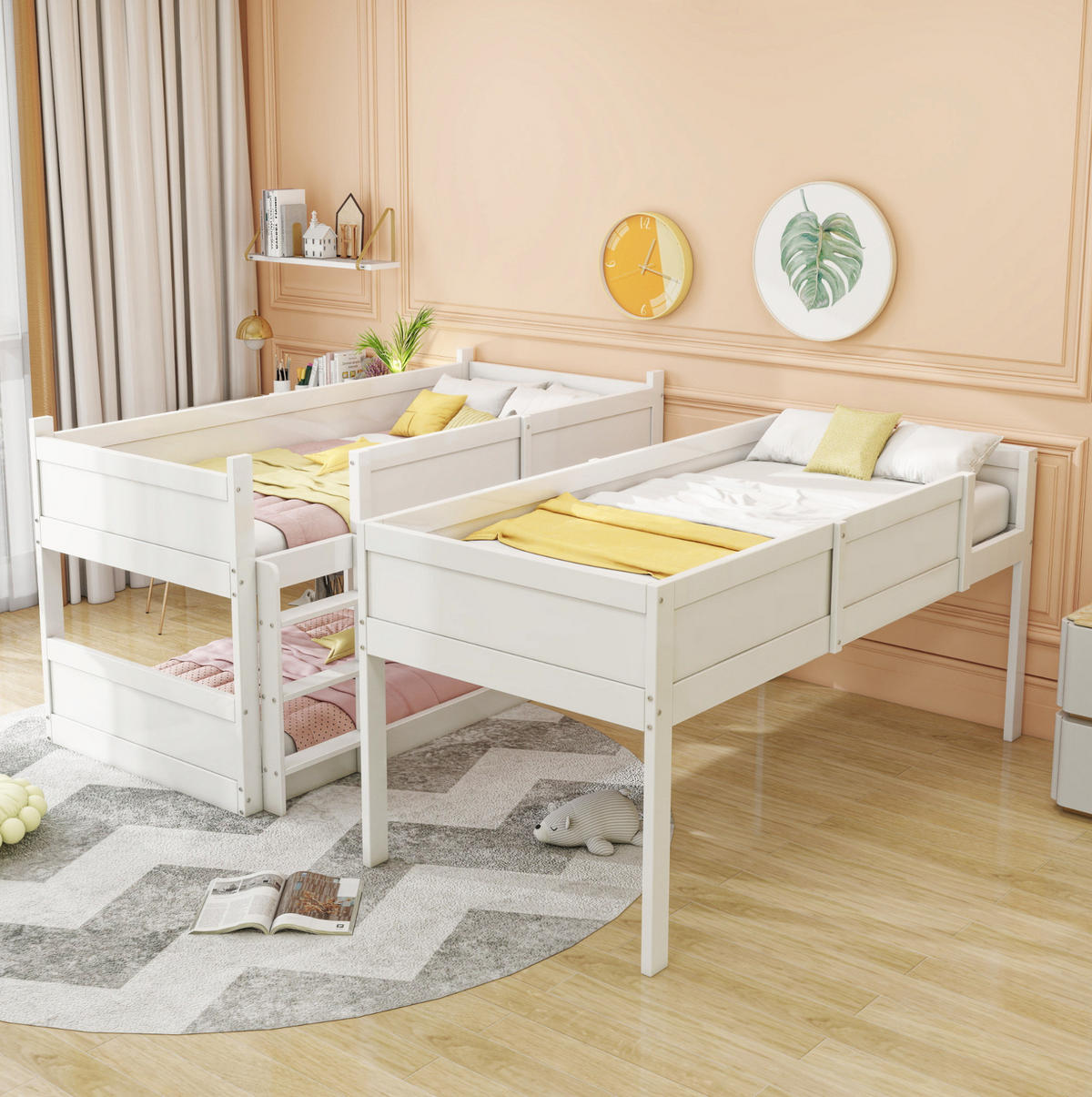 ETAGENBETT 90/200 cm Weiß aus Holz 3 Schlafplätze umbaubar mit hohem Rausfallschutz - Weiß, Holzwerkstoff (90/200cm) - OKWISH