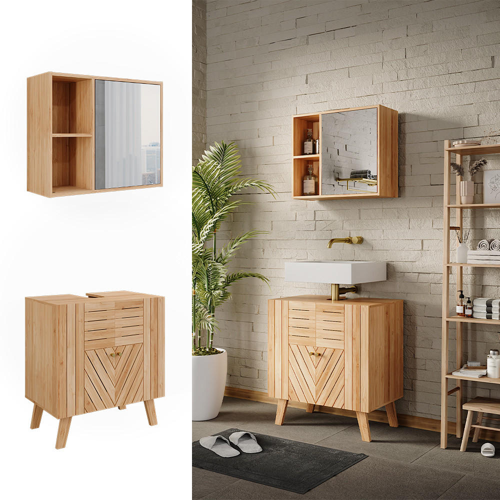 BADMÖBEL-SET Lucie Bambus 2 Teile - Grün, Holzwerkstoff (60/65/36cm) - Vicco
