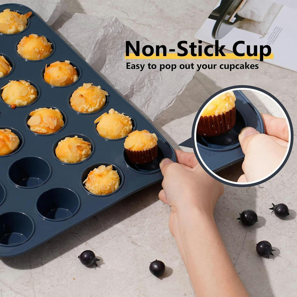 MUFFINBLECH 2 Stück Silikon Grau 34 x 23 x 2,5 cm - Schwarz, Kunststoff (34/2.5/23cm)