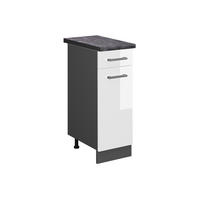 KÜCHENUNTERSCHRANK R-Line Weiß Hochglanz 30 cm, AP Anthrazit - Weiß Hochglanz/Anthrazit, Holzwerkstoff (30/81.6/60cm) - Vicco