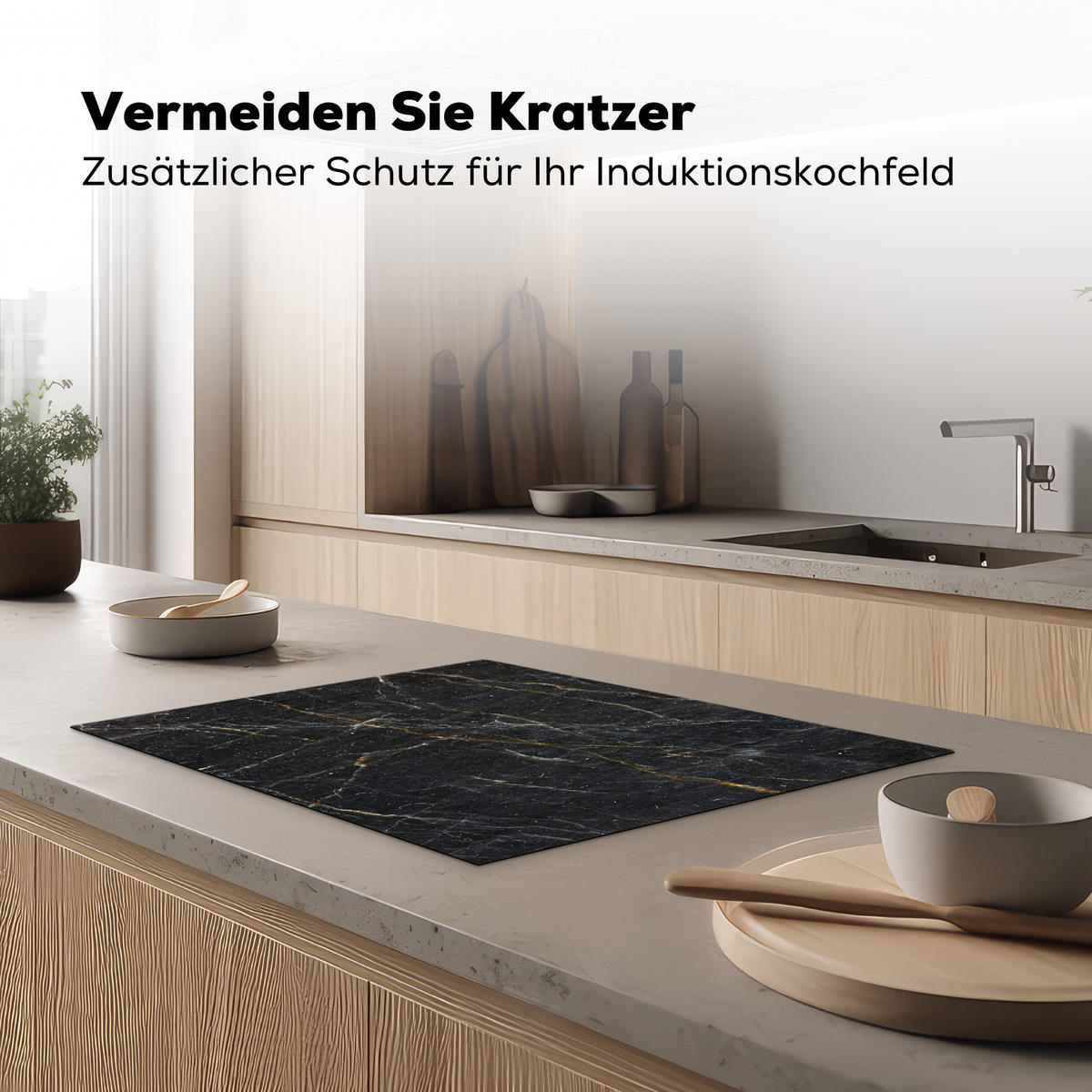 HERDABDECKPLATTE Marmor - Schwarz - Gold - Grau - Marmorstruktur Induktionsmatte 71x52 cm - Goldfarben, Kunststoff (71/52/0.2cm) - MuchoWow