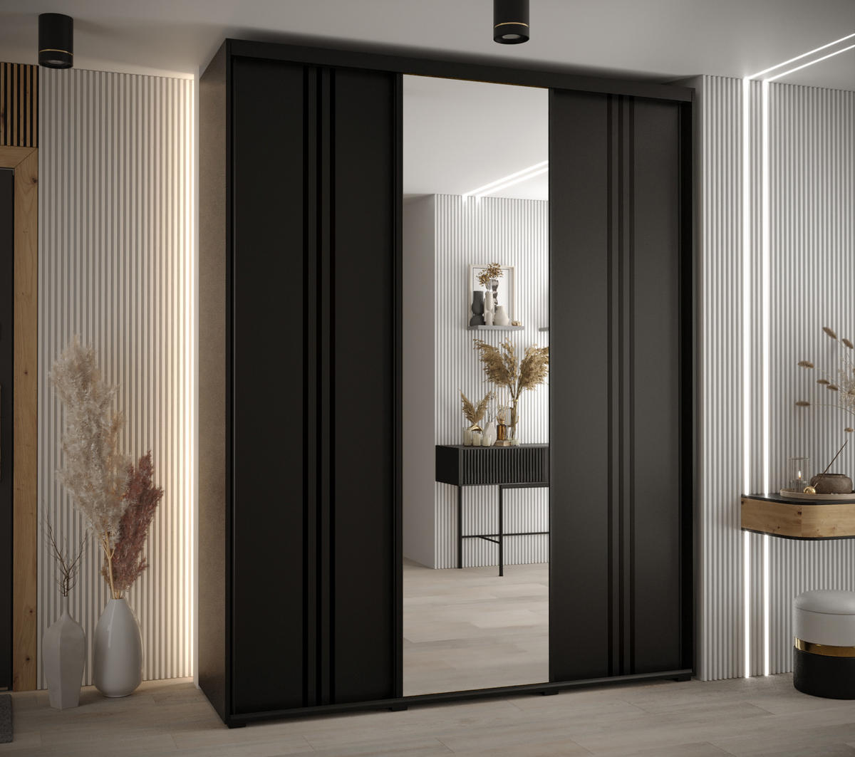 SCHWEBETÜRENSCHRANK 235,2/190/60 3-türig - Schwarz, Holz/Metall (190/235/60cm) - Abiks Möbel