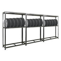 REIFENREGAL Ragnar 3er-Set mit 3x 180x120x40 cm bis zu 8 Reifen auf 2 Ebenen + Ablage 265 kg Fachlast Verzinkt - Silberfarben, Metall (360/180/40cm) - PROREGAL