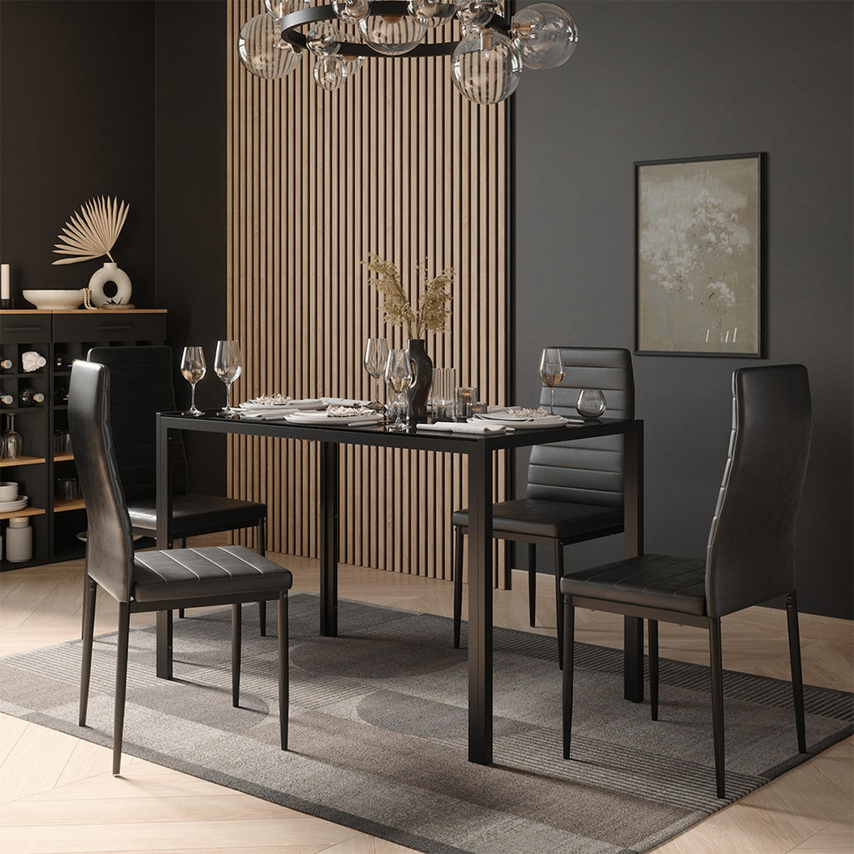 ESSTISCH Grand, Schwarz/Schwarz, 120 x 70 cm - Schwarz, Glas (70/120/74.5cm) - Vicco