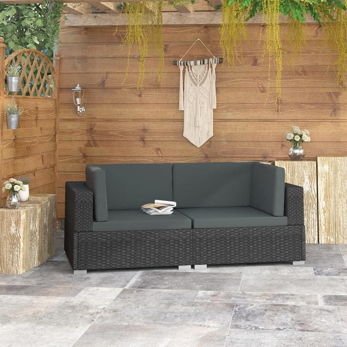 GARTENSOFA VYNE 70/54/70 cm （2-SITZER） - Schwarz, Holz (70/54/70cm) - ZMH
