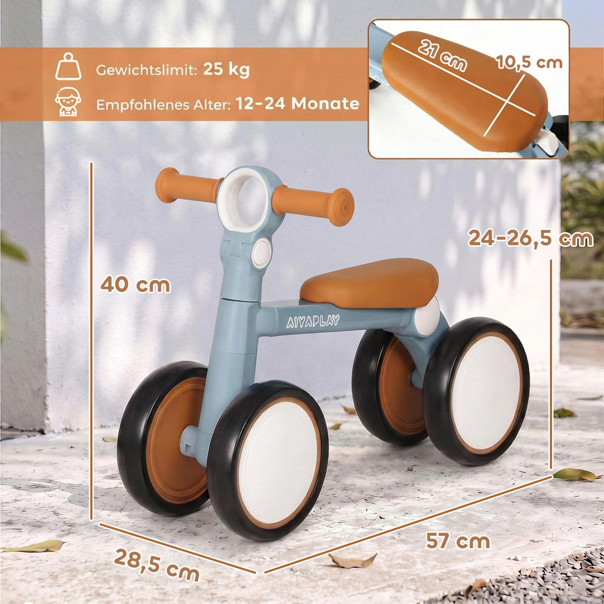 KINDERLAUFRAD Aluminiumlegierung EVA Blau - Blau, Metall (57/28.5/40cm) - AIYAPLAY