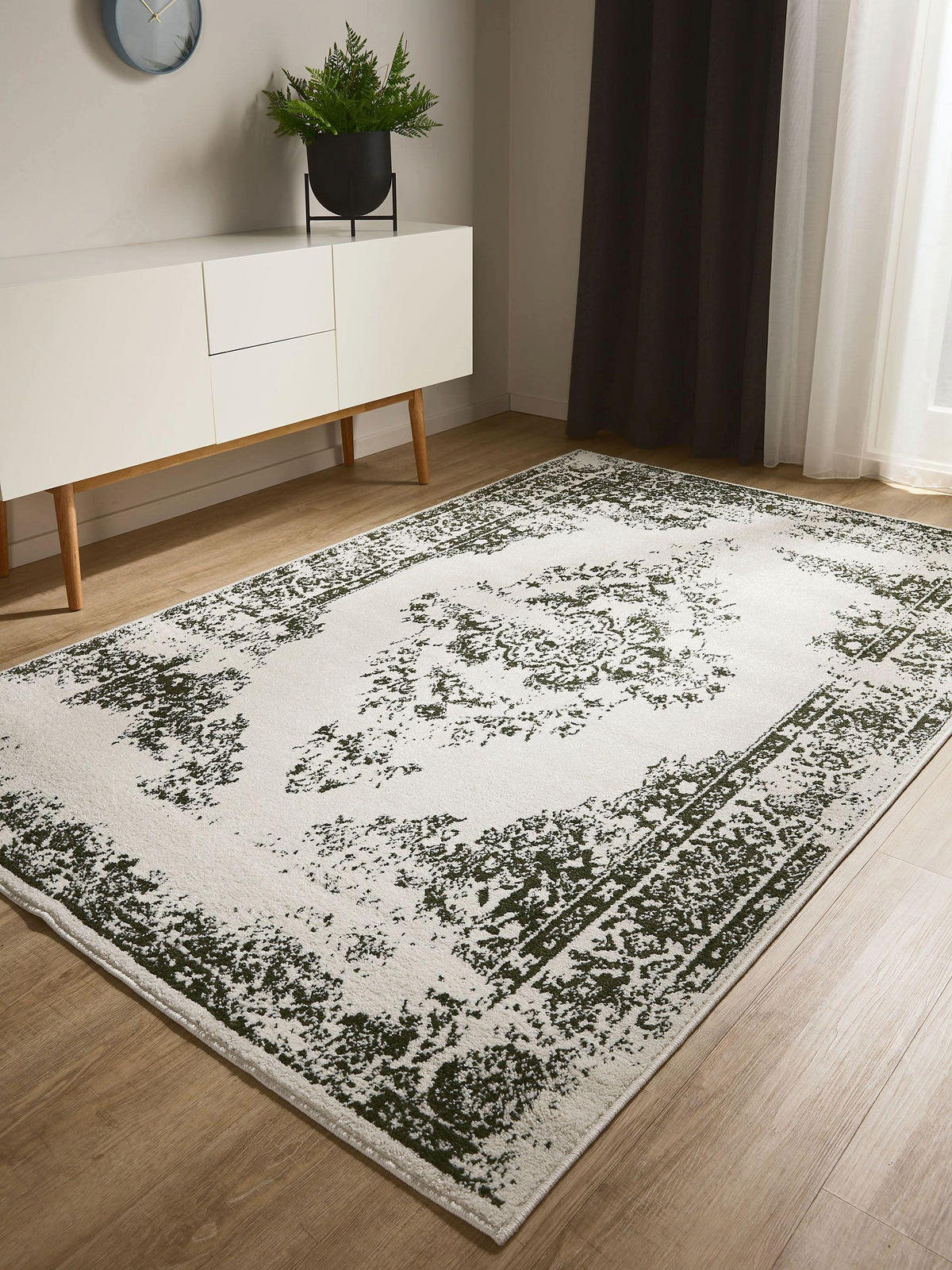 VINTAGE-TEPPICH Sia 160/230 cm - Creme/Grün, Kunststoff (160/230cm) - benuta