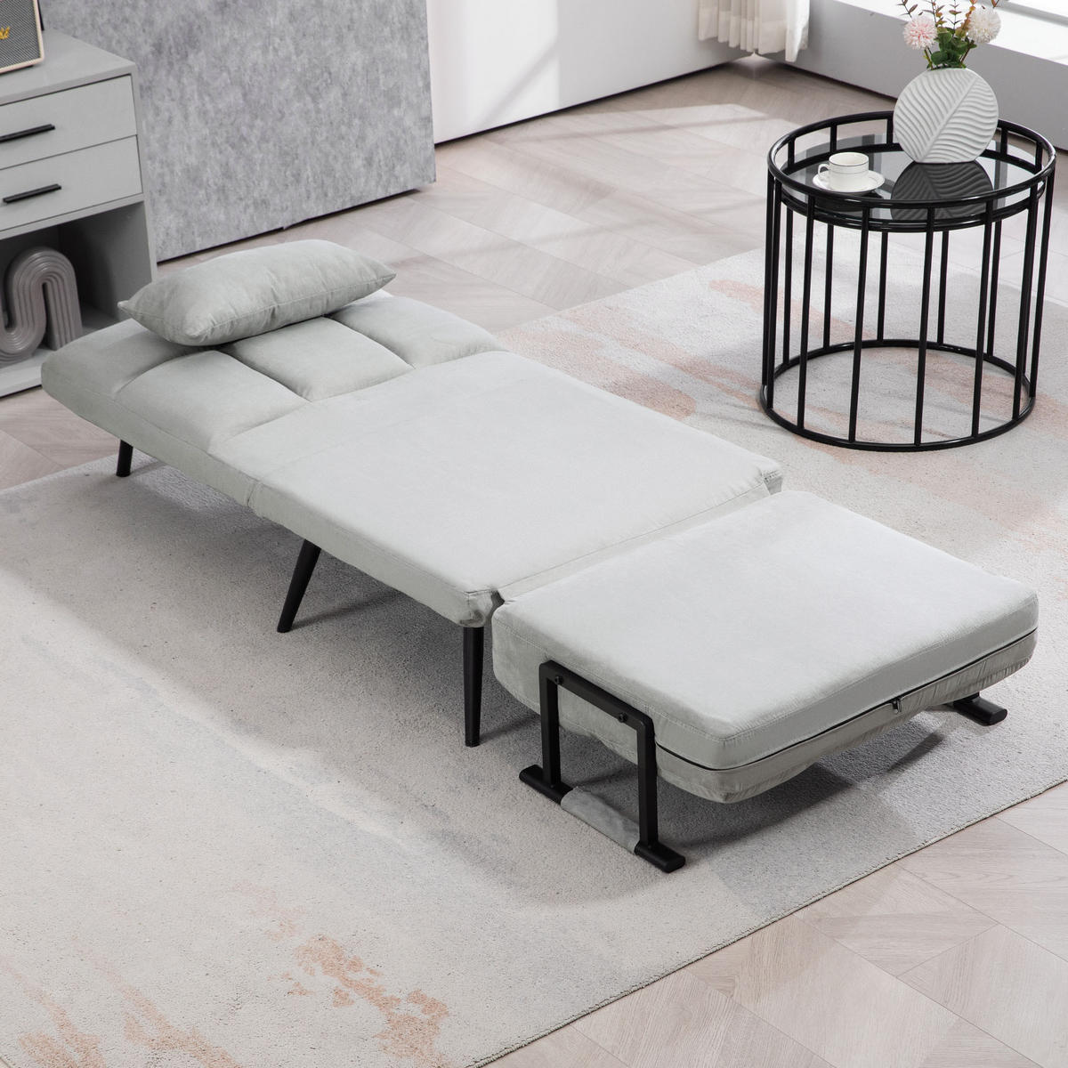 SCHLAFSESSEL 3-in-1 DE-14564 5-fach verstellbar mit Samtbezug Grau - Grau, Metall (71/97/71cm) - ComfortXL