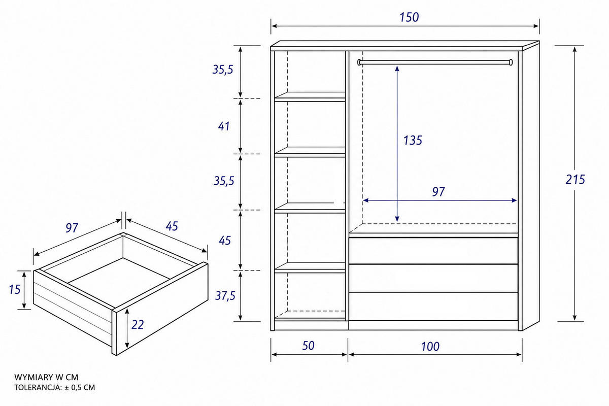 KLEIDERSCHRANK Sorento - Craft Gold, Lamellen Schwarz - 150 x 215 x 61 cm - Goldfarben, Holzwerkstoff (150/215/61cm) - BM-Möbel
