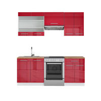 KÜCHENZEILE Fame-Line Bordeaux Hochglanz/Weiß 200 cm, AP Eiche - Bordeaux/Weiß, Holzwerkstoff (200/81.6/60cm) - Vicco