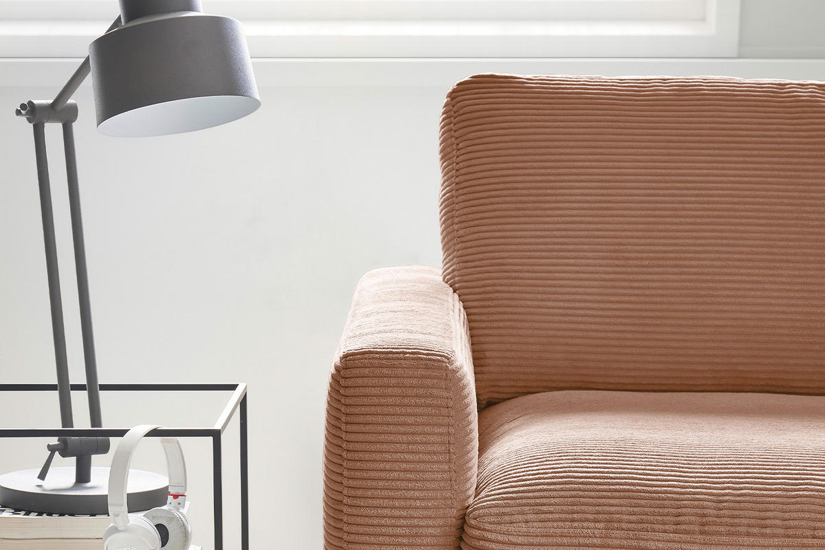 ECKSOFA CARA Braun Cord - Dunkelbraun/Schwarz, Textil/Metall (272/190cm) - KAWOLA