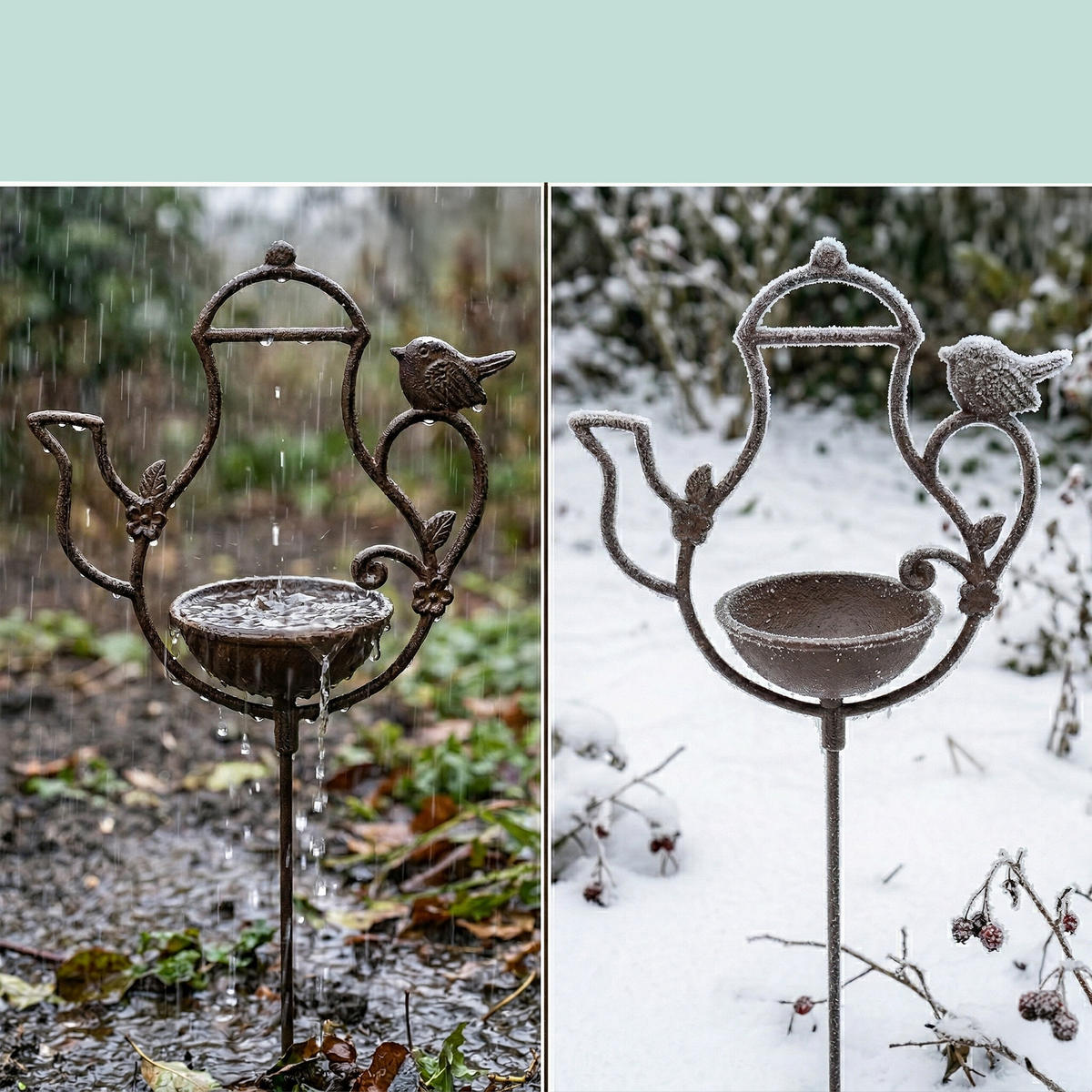 VOGELTRÄNKE Braun Gusseisen Teekannen-Design - Braun, Metall (27/86/13cm) - Relaxdays