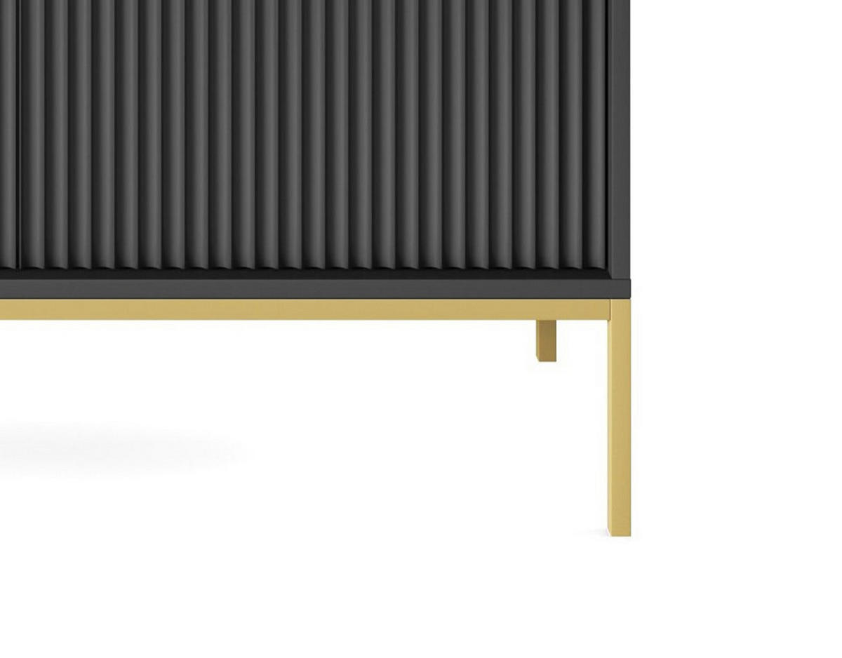 KOMMODE NOVA, Geriffelte Front, 2-Türen, 2-Schubladen 104x39x83 cm, Schwarz - Goldfarben/Schwarz, Holzwerkstoff/Kunststoff (104/83/39cm) - DomoHome