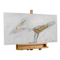 RUČNE MAĽOVANÝ AKRYLOVÝ OBRAZ 100/50 cm, biely/zlatý, abstraktný geometrický motív - biela/zlatá, drevo/textil (100/50cm) - KUNSTLOFT