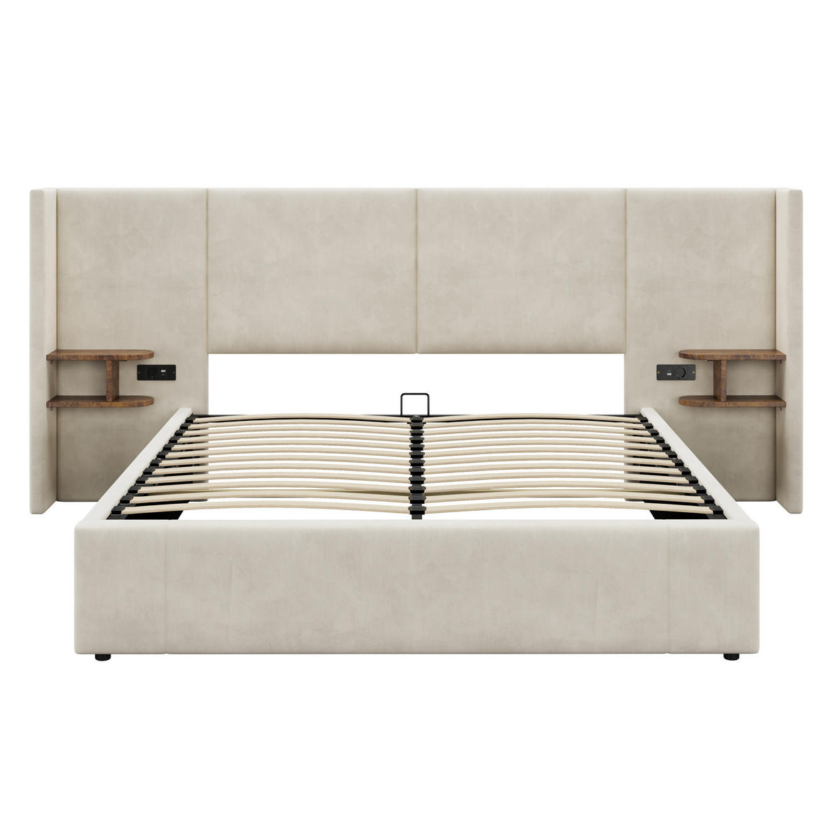POLSTERBETT 160/200 cm aus Samt mit Bettkasten, 2 Nachttischen und USB - Beige, Textil (160/200cm) - Flora Grace