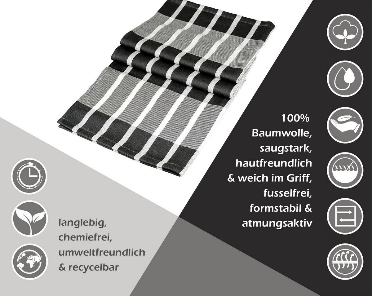 GESCHIRRTÜCHER 50x70 cm, 6er Set, Lüttich Schwarz - Weiß - Schwarz/Weiß, Textil (50/70cm) - Lashuma