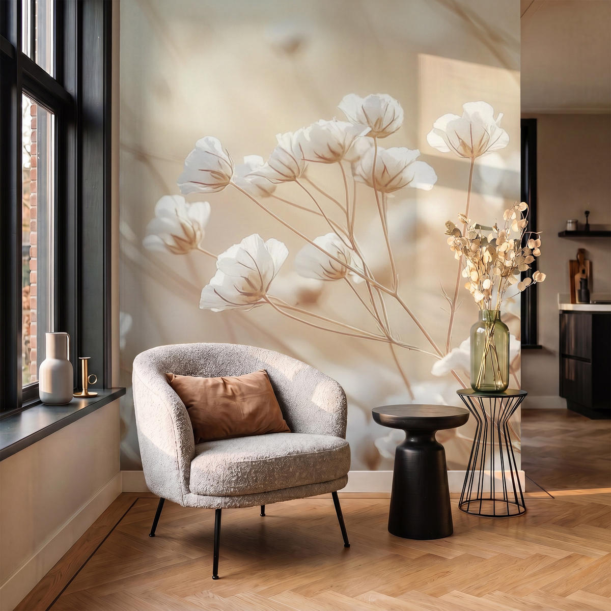 TAPETE - Wild - Blumen - Weiß - 160x200 cm - Creme, Papier (160/200cm) - OnlyWow