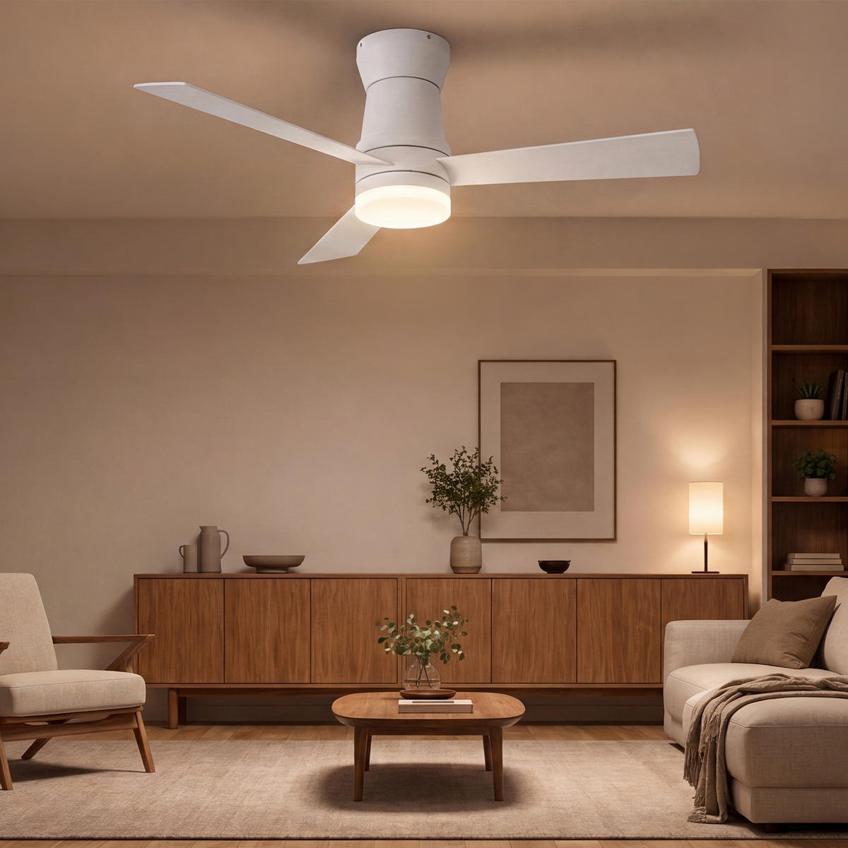 DECKENVENTILATOR 106,6cm Direktmontage Weiß 3 Flügel LED Licht - Weiß, Kunststoff (107/107/47cm) - CASIVA