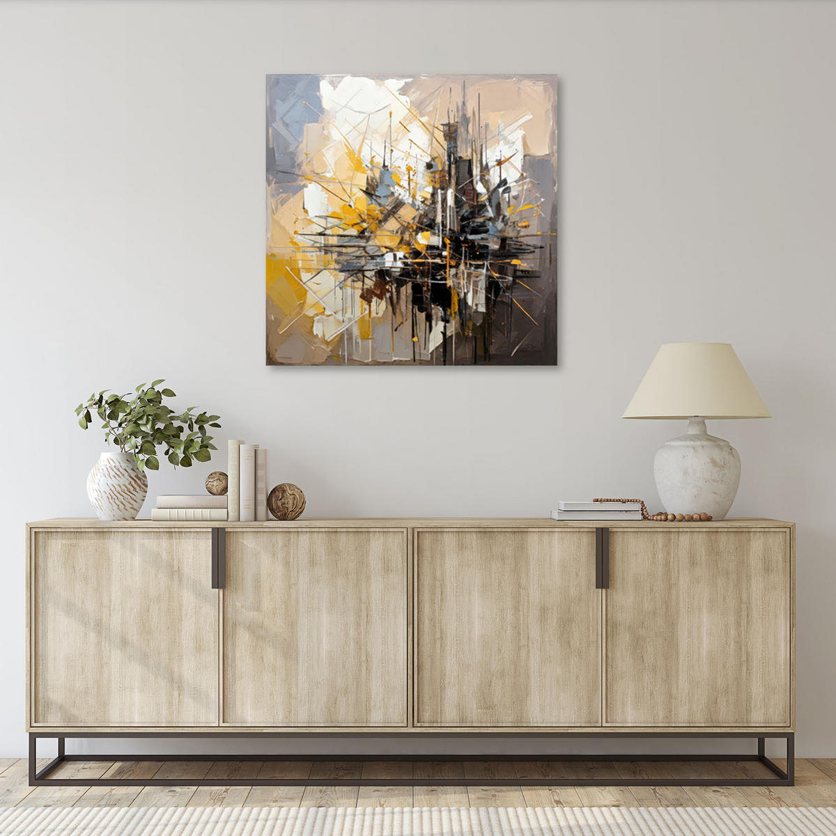 LEINWANDBILD Geometrische Abstraktion Stadt 50x50cm - Beige, Textil (50/50cm) - Feeby