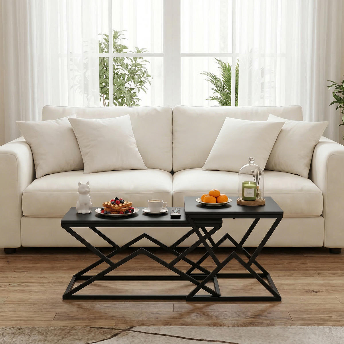 COUCHTISCH mit Holzplatte und Metallgestell, Schwarz - Schwarz, Metall (50/80/40cm)