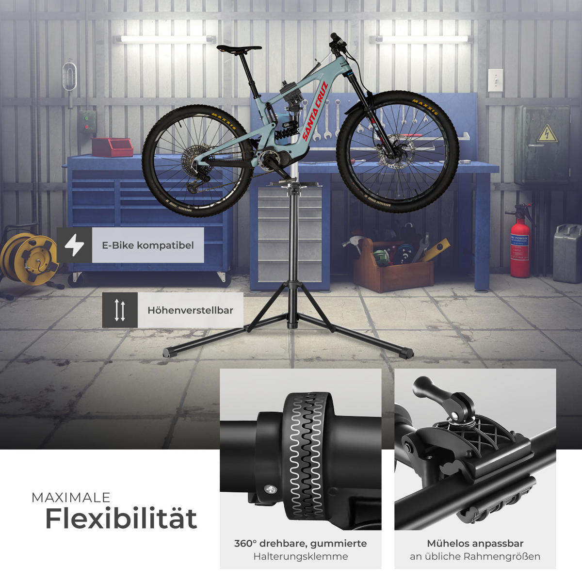 FAHRRADMONTAGESTÄNDER Jan,inklusive Vorderrad-Stabilisator,grau/schwarz - Schwarz/Grau, Textil (81/169cm) - tectake