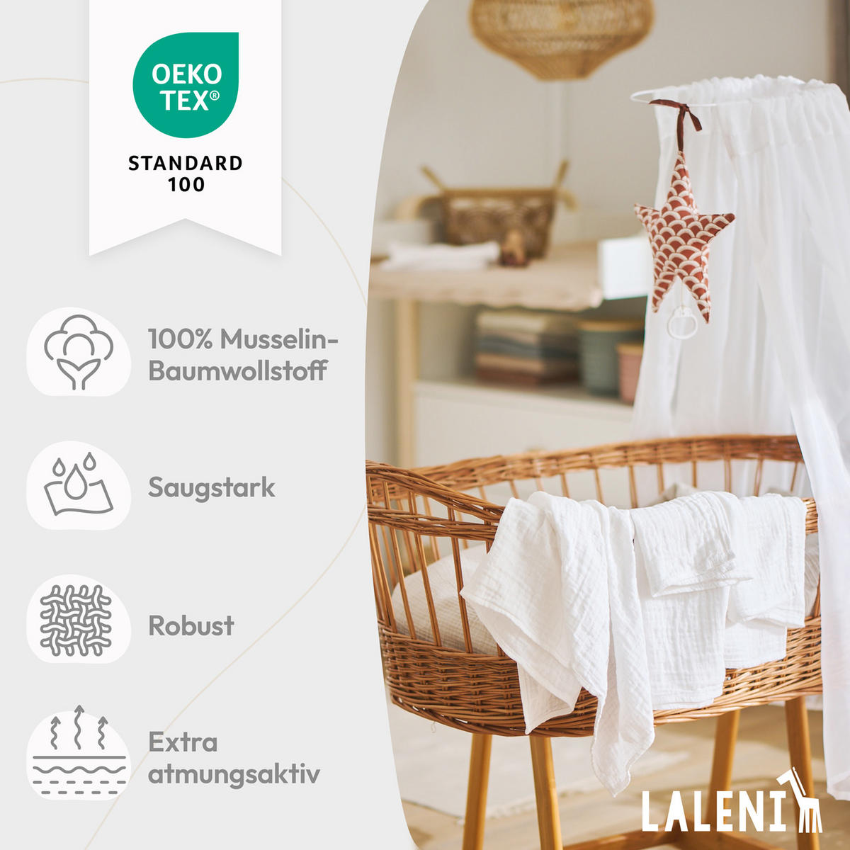 SPUCHTÜCHER- Baby Mulltücher 70x70 cm – 5er Set Spucktücher aus 100% Baumwolle, Extrem Saugstark - weiß - Weiß, Textil (70/70cm) - Laleni