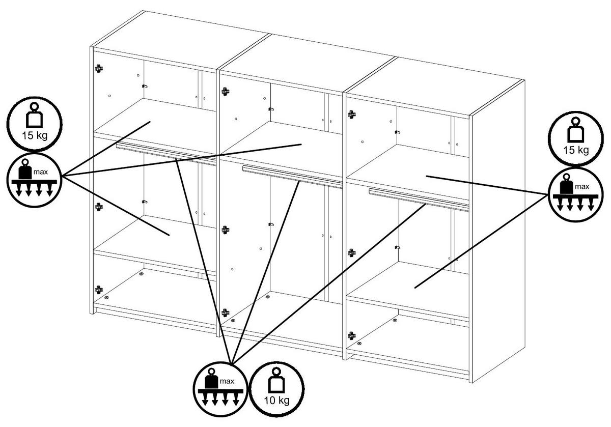 KLEIDERSCHRANK Italia weiß matt / weiß hochglanz 270 / 59 / 237cm - Weiß Hochglanz/Weiß, Holz/Holzwerkstoff (270/237/59cm) - Feldmann-Wohnen