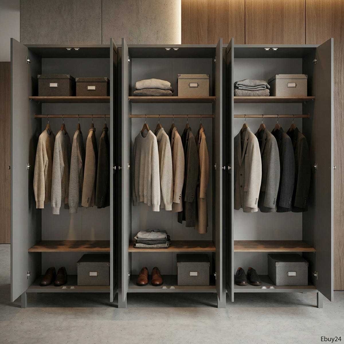 KLEIDERSCHRANK Tromsø Grau lackiert 267/50/195 cm - Grau, Holzwerkstoff (267/195/50cm) - ebuy24