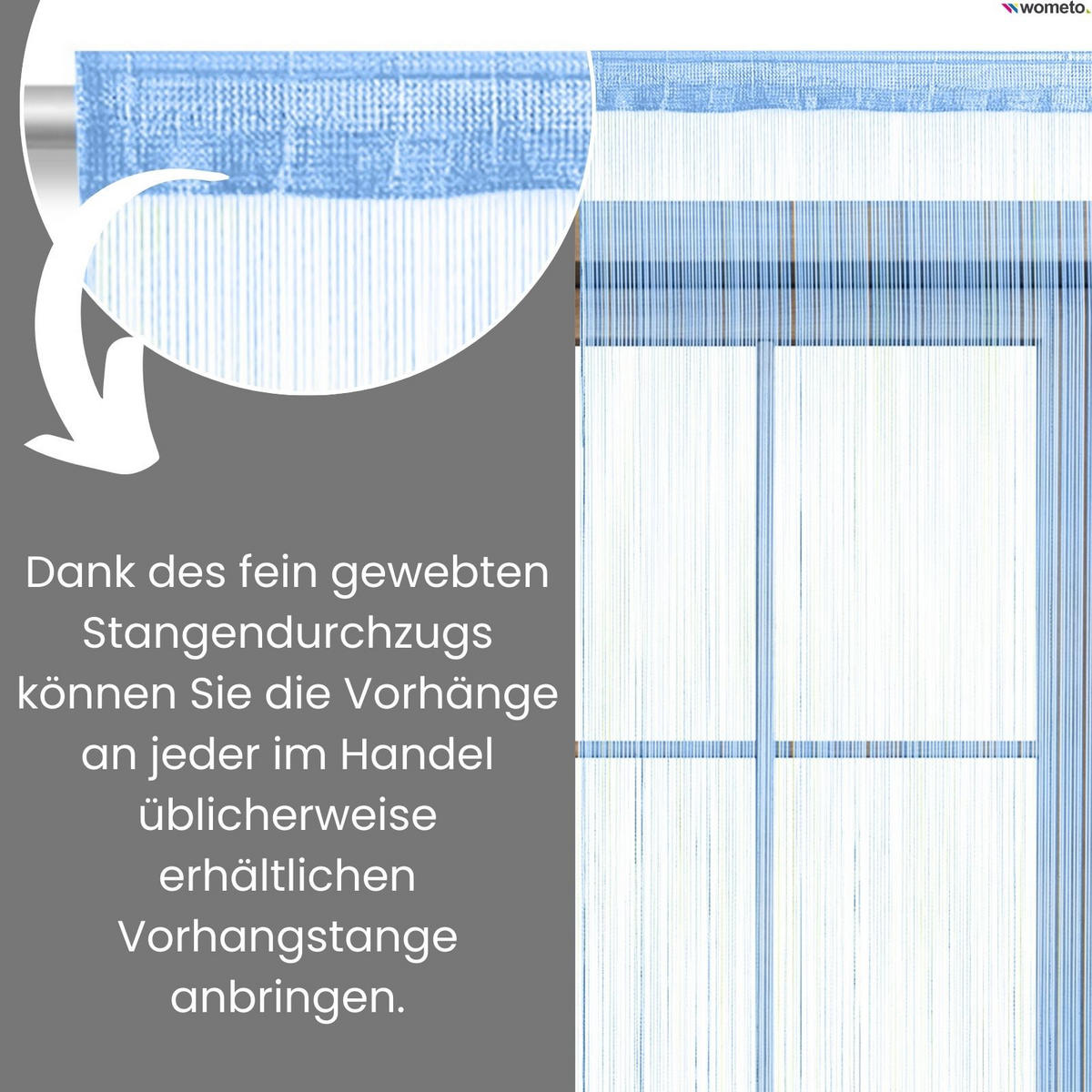 FADENVORHANG blau 245/90 cm Stangendurchzug kürzbar - Blau, Textil (90/245/1cm) - wometo